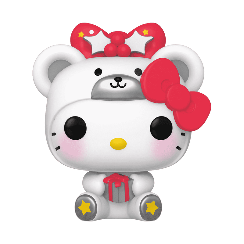 Pop! Hello Kitty, wearing a Polar Bear onesie, her signature red bow on top